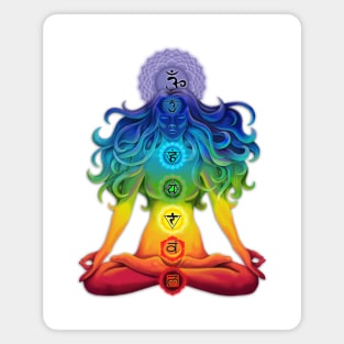 The illuminated woman with chakras in the lotus position Magnet